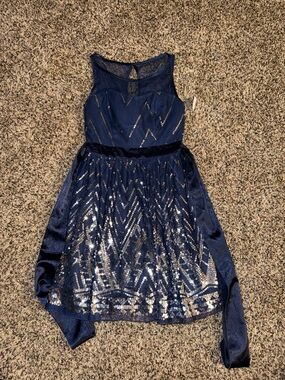 Crystal Doll Navy Sequin Mesh Party Dress NWOT